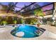 Stunning pool and spa with a covered patio and string lights at 3901 Balsam Ct, Sarasota, FL 34243