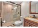 Modern bathroom with walk-in shower and updated vanity at 5420 Swift Rd # 38, Sarasota, FL 34231