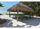 Relaxing beach hut with a picnic table and benches at 19 Whispering Sands Dr # 1204, Sarasota, FL 34242