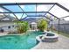 Inviting pool area with screened enclosure, lush landscaping, and patio furniture at 8224 Country Oaks Ct, Sarasota, FL 34243