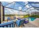 Relaxing screened lanai with pool, fire pit, and lake view at 4939 Surfside Cir, Bradenton, FL 34211