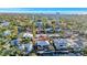 Aerial view showcasing a canal-front home with a large backyard and neighborhood context at 521 Cummings St, Sarasota, FL 34242