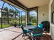 Relaxing screened patio with seating area, overlooking a pond at 17208 Corinna Pl, Lakewood Ranch, FL 34202