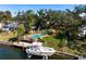 Aerial view of waterfront property with private boat dock and pool at 1827 Baywood Dr, Sarasota, FL 34231