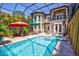 Inviting pool area with covered patio and lush landscaping at 2139 Hawthorne St, Sarasota, FL 34239