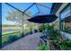 Relaxing screened patio overlooking a lake with brick flooring at 1035 Bradberry Dr, Nokomis, FL 34275