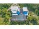 Aerial view of unique home showcasing a large pool and lush landscaping at 269 Pine Ranch Trl, Osprey, FL 34229