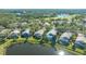 Aerial view showcasing a community of homes near a lake and golf course at 6523 Virginia Xing, University Park, FL 34201