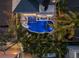 Aerial view showcasing the home's pool, landscaping, and location at 150 Grant Dr, Sarasota, FL 34236
