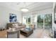 Light-filled living room with hardwood floors, and access to balcony at 3260 Bayou Rd, Longboat Key, FL 34228