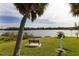 Two park benches overlooking a calm lake with lush greenery at 1523 46Th E Ave, Ellenton, FL 34222