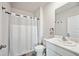 Clean bathroom with white vanity, shower, and a toilet at 3408 Hilltop Cir, Bradenton, FL 34211