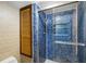 Bathroom with a walk-in shower and blue tile at 5112 Jungle Plum Rd, Sarasota, FL 34242