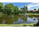 Serene pond with lush landscaping and a central fountain, creating a tranquil atmosphere at 5369 Lake Arrowhead Trl # 17A, Sarasota, FL 34231