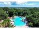 Aerial view of community pool surrounded by lush trees at 10611 Ladybug Cv, Parrish, FL 34219