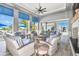 Covered patio with comfortable seating and pool views at 17920 Palmiste Dr, Bradenton, FL 34202