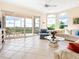 Bright living room with water views and comfy seating at 5440 Eagles Point Cir # 405, Sarasota, FL 34231