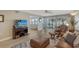 Relaxing living room with leather furniture, a large TV, and view to the patio at 7130 Fairway Bend Ln # 193, Sarasota, FL 34243
