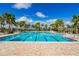 Inviting community lap pool with surrounding palm trees at 14350 Easy Goer St, Ruskin, FL 33573