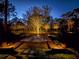 Landscaped backyard with firepit and lighting at night at 22343 Panther Loop, Bradenton, FL 34202