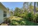 Landscaped side yard with mature trees and shrubs at 7331 Westmoreland Dr, Sarasota, FL 34243