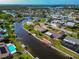 Wide aerial showcasing waterfront property and neighborhood at 5011 Mangrove Point Rd, Bradenton, FL 34210