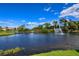 Serene lake view with a fountain and bridge at 770 Egret Walk Ln, Venice, FL 34292