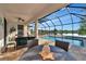 Covered patio with pool and lake view at 4111 Hemingway Dr, Venice, FL 34293