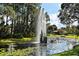 Serene pond with a water fountain, surrounded by lush landscaping at 7938 Pinegrove Ct # 12, Sarasota, FL 34238