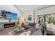 Spacious living room featuring a large sectional sofa and a modern fireplace at 7938 Pinegrove Ct # 12, Sarasota, FL 34238