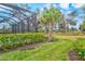 Landscaped backyard with lush greenery and privacy hedge at 9085 Bernini Pl, Sarasota, FL 34240