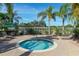 Circular hot tub surrounded by palm trees and lounge chairs at 6422 42Nd E St, Sarasota, FL 34243