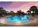 Community pool with lounge chairs and palm trees at sunset at 15404 Trinity Fall Way, Bradenton, FL 34212