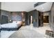Main bedroom with a large swan mural and access to ensuite bathroom at 340 S Palm Ave # Pl1, Sarasota, FL 34236