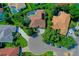 Aerial view of a cul-de-sac with houses and lush landscaping at 7596 Palmer Glen Cir, Sarasota, FL 34240