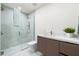 Clean bathroom with walk in shower and vanity at 111 Golden Gate Pt # 401, Sarasota, FL 34236