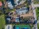 Aerial view of property with pool and detached structures at 624 Norsota Way, Sarasota, FL 34242