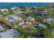 Aerial view of a waterfront home and surrounding neighborhood at 624 Norsota Way, Sarasota, FL 34242