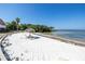 Relaxing beachfront with thatch umbrella and chairs at 3640 41St S Ln # F, St Petersburg, FL 33711