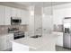 Modern kitchen with white cabinets, stainless steel appliances and an island at 5595 Delight Ave, North Port, FL 34288