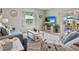 Living room with coastal decor, light flooring, and sliding doors to patio at 5826 Driftwood Pl # 34, Sarasota, FL 34231