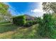 Landscaped backyard with screened enclosure and lush greenery at 601 Lakescene Dr, Venice, FL 34293