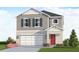 Two-story gray house with a red door and a two-car garage at 13014 Bayberry Way, Parrish, FL 34219