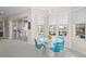 Bright breakfast nook with a glass table and blue chairs, overlooking the pool at 6947 Lennox Pl, University Park, FL 34201