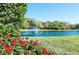 Serene pond with fountain and lush landscaping at 2611 Little Country Rd, Parrish, FL 34219