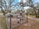 Chicken coop in the backyard with chickens inside at 8107 High Oaks Trl, Myakka City, FL 34251