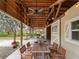 Relaxing covered patio with wooden dining table and seating at 8107 High Oaks Trl, Myakka City, FL 34251