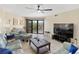 Relaxing living room with light leather sofas and a large TV at 204 3Rd W St # 203, Bradenton, FL 34205