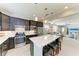 Open kitchen with island, stainless steel appliances, and dark cabinets at 6739 Haverhill Ct, Lakewood Ranch, FL 34202