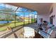Relaxing screened patio overlooking a lake with comfortable seating at 12031 Longview Lake Cir, Bradenton, FL 34211